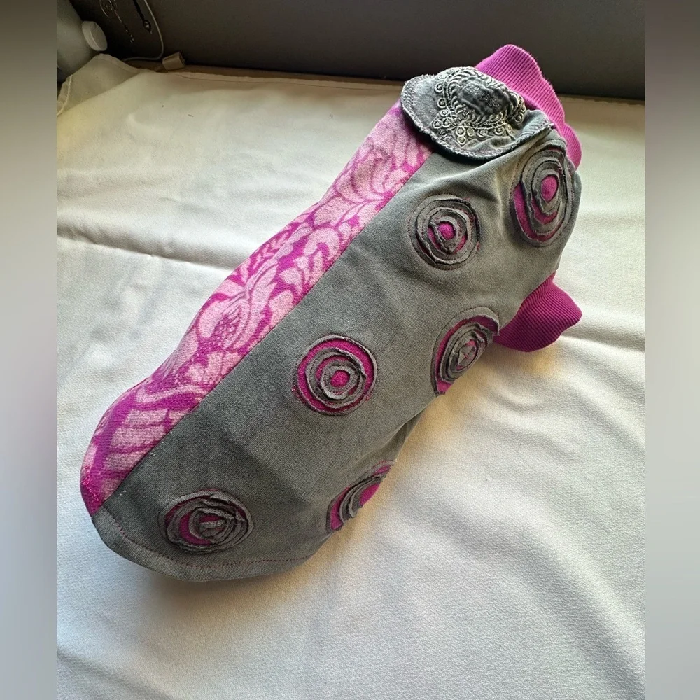 Upcycled Dog Sweater | Medium | Pink & Gray | One-of-a-Kind